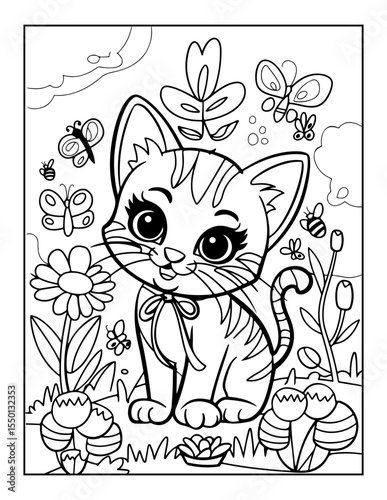 vector illustration of a cat coloring pages
