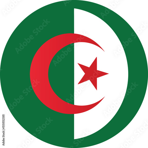 circular vector icon of algeria national flag with green and white background, red crescent and star, flat design isolated on white backdrop Free Download circular vector icon of algeria national flag with green and white background, red crescent and star, flat design isolated on white backdrop - GFXLoad