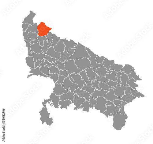 Bijnor District Highlighted in Uttar Pradesh State Map of India