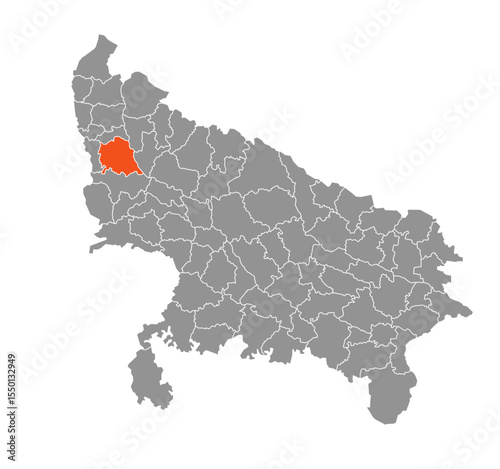 Bulandshahr District Highlighted in Uttar Pradesh State Map of India