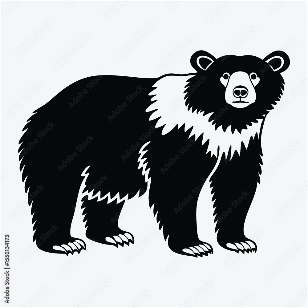 Obraz premium Asiatic Black Bear line art White background illustration Generative Ai