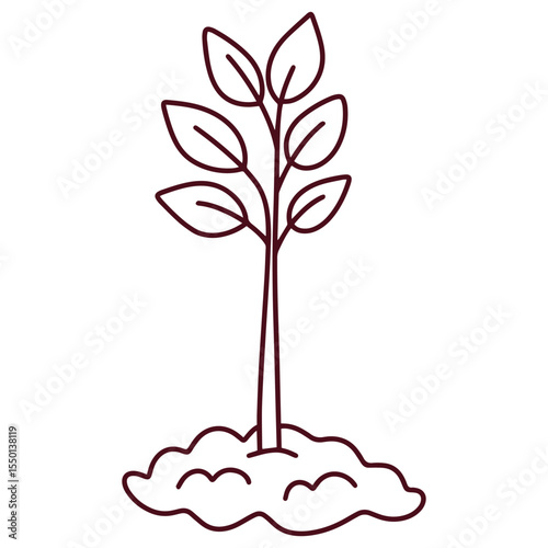 Minimal black and white line art of tree planted in soil, symbolizing nature, growth and environmental care