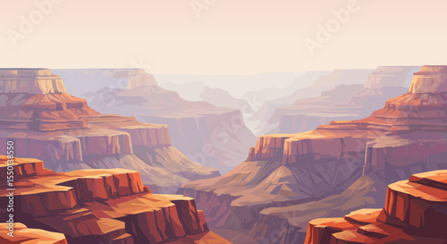 Vector illustration of a stunning canyon landscape with layered rock formations