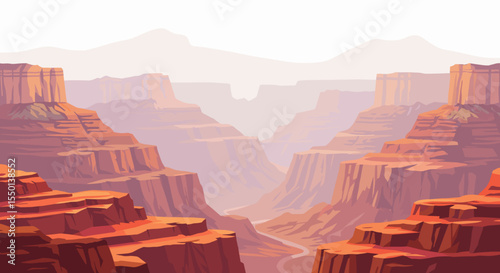 Vector illustration of a majestic canyon landscape with deep gorges and rugged cliffs