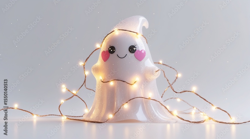 Obraz premium Cute ghost decoration with fairy lights creates a playful atmosphere for Halloween festivities