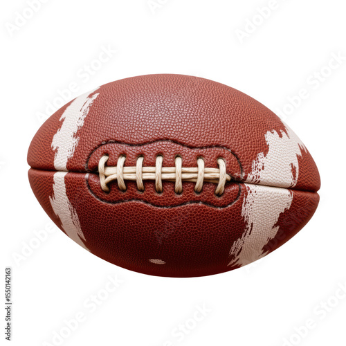 a football. the football is brown with white stitching and appears to be made of leather