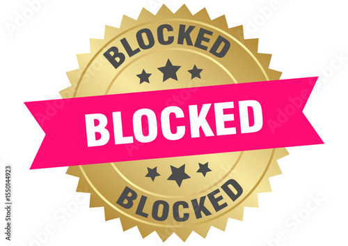 blocked. blocked round pink and gold label isolated on transparent background