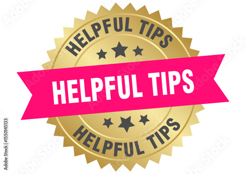helpful tips. helpful tips round pink and gold label isolated on transparent background