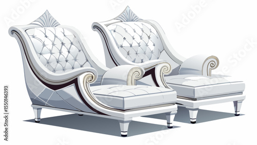 These modern luxury white lounge seats feature sleek lines, premium finishes, and timeless form. Isolated on white, their presence evokes tranquility and class. A perfect fit for upscale vector visual