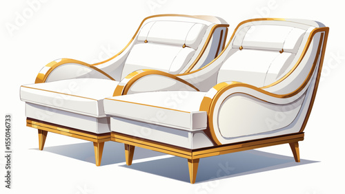 These modern luxury white lounge seats feature sleek lines, premium finishes, and timeless form. Isolated on white, their presence evokes tranquility and class. A perfect fit for upscale vector visual