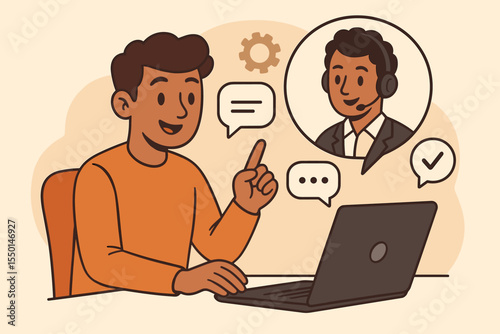 Customer Support Chat Communication Vector. Online Helpdesk Assistance, Client Consulting Service, Digital Conversation, Remote Tech Support, Business Hotline, Virtual Agent, Cartoon Illustration