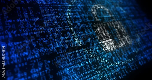 Cyber security padlock symbol flag waving secure code. Digital protection icon blowing banner cyber security attack and hack concept animation.