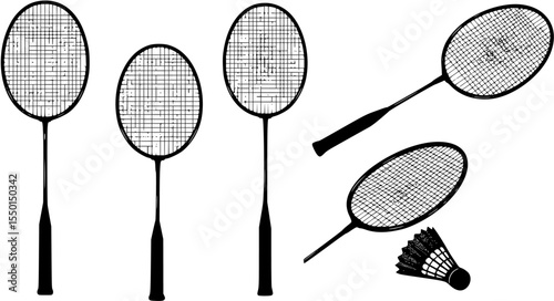 A black and white silhouette of a badminton racket
