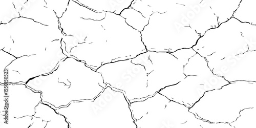 "Cracked white background texture featuring natural fissures and broken lines. Ideal for use in design, grunge overlays, aging effects, or abstract art projects. High contrast and minimalist style"