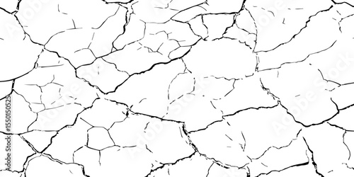 "Cracked white background texture featuring natural fissures and broken lines. Ideal for use in design, grunge overlays, aging effects, or abstract art projects. High contrast and minimalist style"