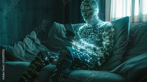 Person confined by smartphone interface signifying digital entrapment