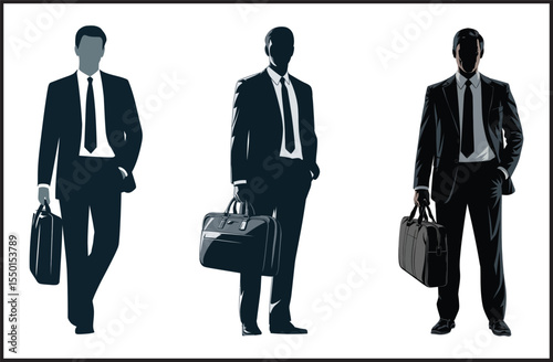 Business Men with Briefcase Silhouette Collection - Professional Executives Corporate Icons Set