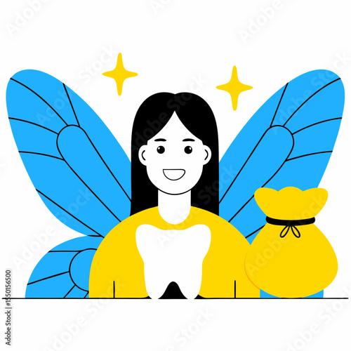  Tooth fairy icon with wings and tooth