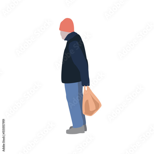 Set of drawings of people on the street in spring clothes. 2D image for use as an entourage. Vector flat city infographics	
