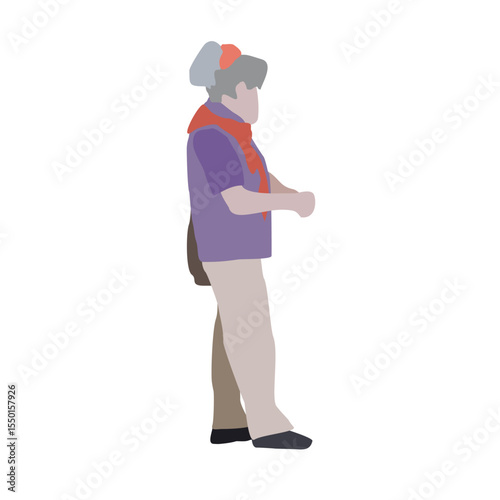 Set of drawings of people on the street in spring clothes. 2D image for use as an entourage. Vector flat city infographics	
