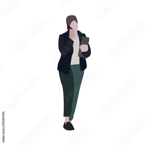 Set of drawings of people on the street in spring clothes. 2D image for use as an entourage. Vector flat city infographics	
