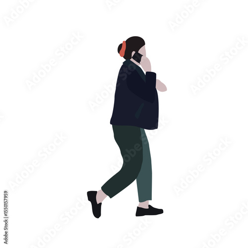 Set of drawings of people on the street in spring clothes. 2D image for use as an entourage. Vector flat city infographics	
