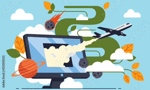Online Travel and Digital Journey Concept,symbolizing the connection between digital technology, online travel planning, and the exciting journey of exploration.