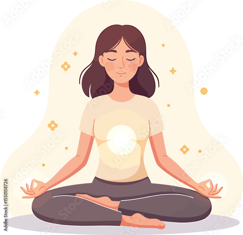 Illustration of a Woman Meditating for Calmness and Serenity Spiritual Practice
