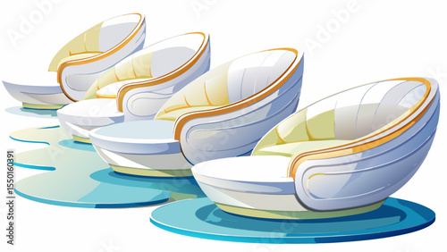 Gracefully curved, these modern luxury white lounge seats reflect pure comfort. Their pristine tone, isolated on white, blends luxury and serenity—an inviting centerpiece in clean, elegant vector desi