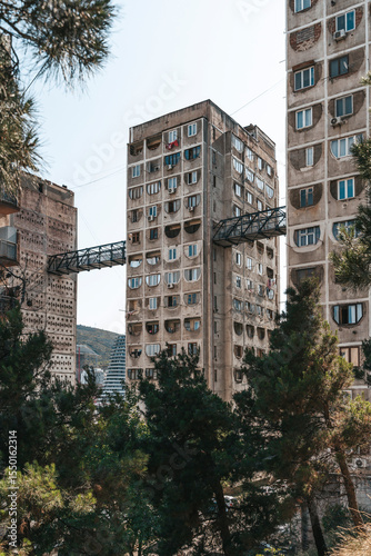 Soviet Brutalist Bridge Buildings in Tbilisi Nutsubidze Plateau 