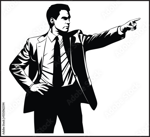 Confident Business Man Pointing Silhouette - Professional Executive Leadership Direction Icon