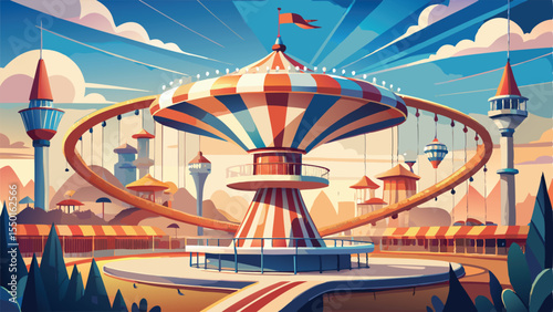 Photography Red boats on the river beneath a bridge, with city architecture and a night sky