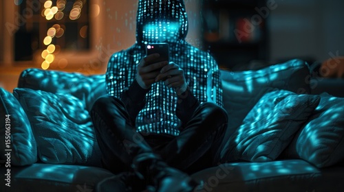 Person confined by smartphone interface signifying digital entrapment