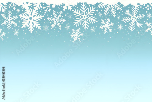 Winter Snowflake Border on Blue Gradient Background with Falling Snow and Sparkles for Christmas or Seasonal Holiday Design