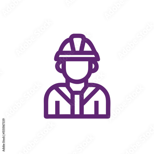 A detailed illustration of an engineer's icon in vibrant hues of purple. The outline features a man wearing a construction helmet, embodying professionalism and expertise. 