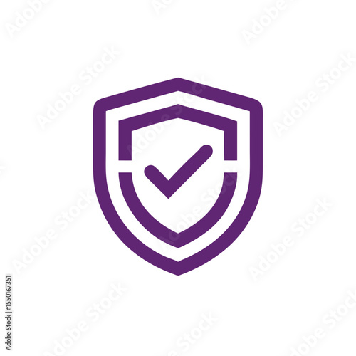 An illustrative purple shield with a checkmark design, showcasing reliability and safety. vector illustration