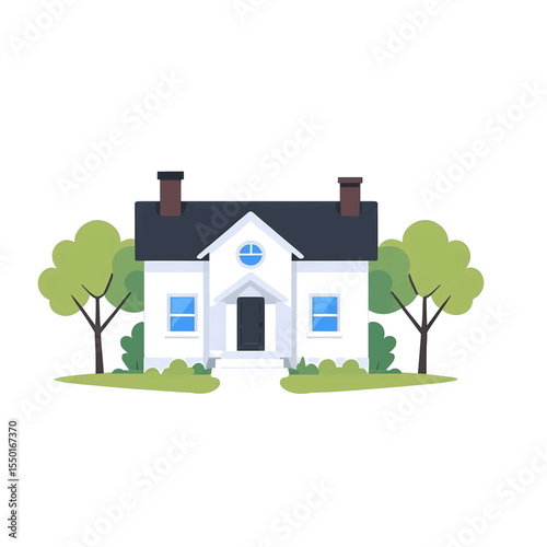 Simple geometric house illustrations in bright pastel palette