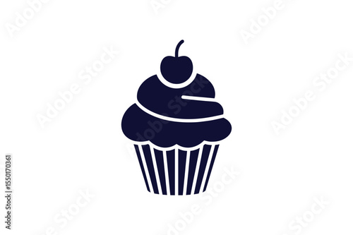 cupcake with frosting and cherry clip art silhouette vector illustration on white background
