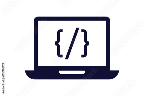 open laptop with code brackets clip art silhouette vector illustration on white background
