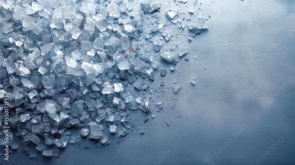 Obraz premium Crushed ice fragments form the backdrop, viewed from above