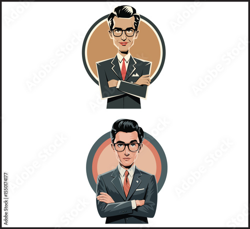 Business Man Crossed Arms Avatar Collection - Professional Executive Confident Portrait Icons Set