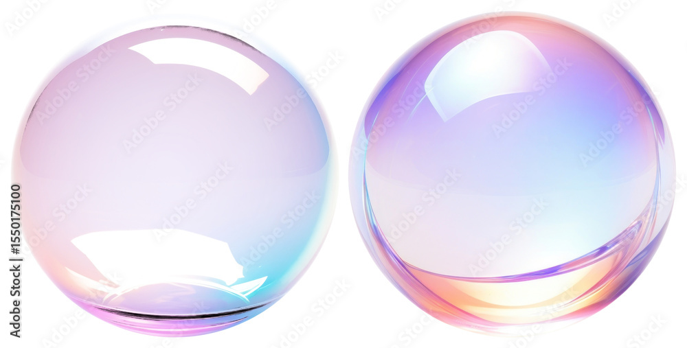 Obraz premium PNG Glossy iridescent glass spheres, element set on transparent background