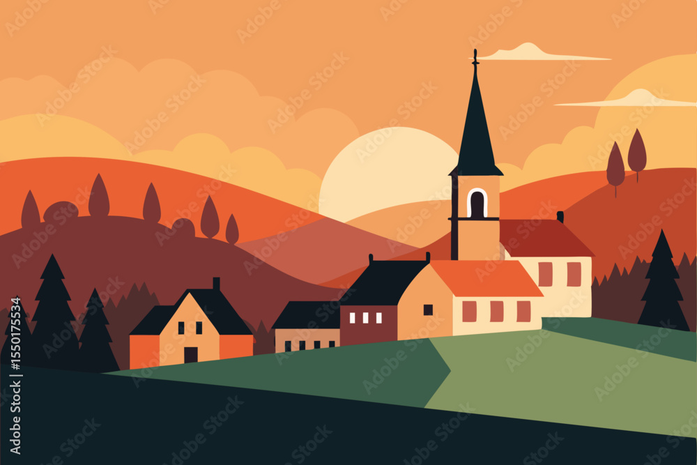 Naklejka premium landscape with church