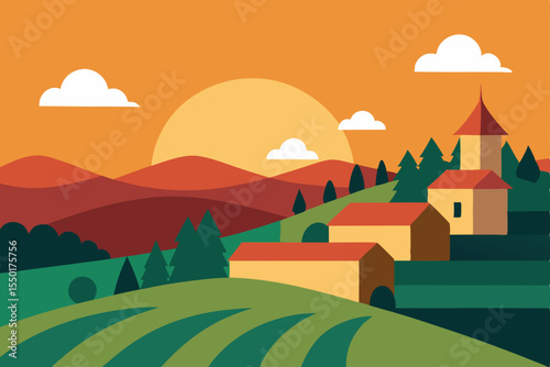 vector illustration of a rural landscape