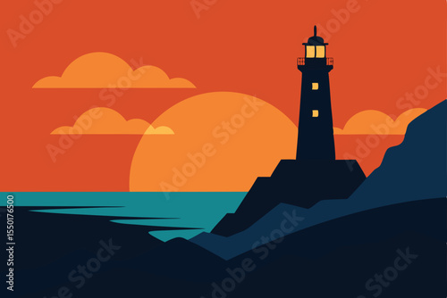 lighthouse in the sunset