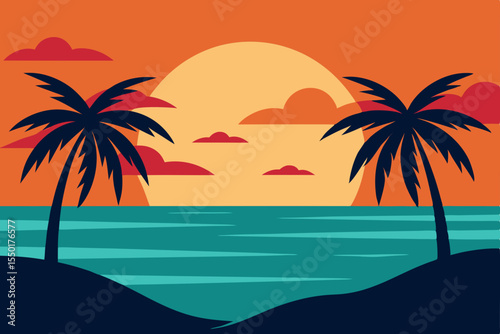 tropical beach with palm trees