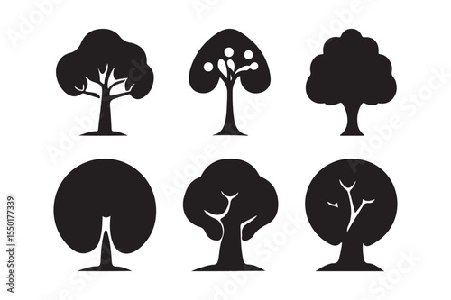 Minimal Black Tree Silhouette Icons Collection for Nature and Design