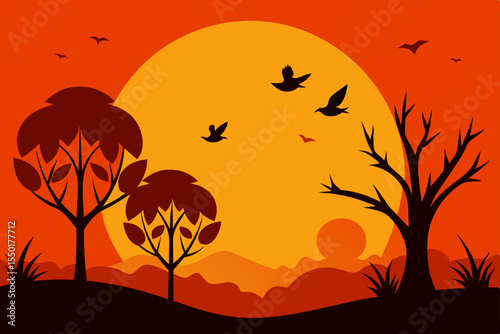 silhouette of a tree in sunset