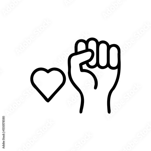 Handdrawn Line Art Fist Heart Symbol Love Support Solidarity vector