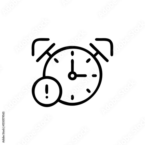 Handdrawn Alarm Clock Icon Line Art Time Management Reminder Alert Notification vector
